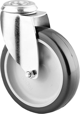 önbeálló furatos kerék, 100 mm kerék átmérő, 70 kg teherbirás
